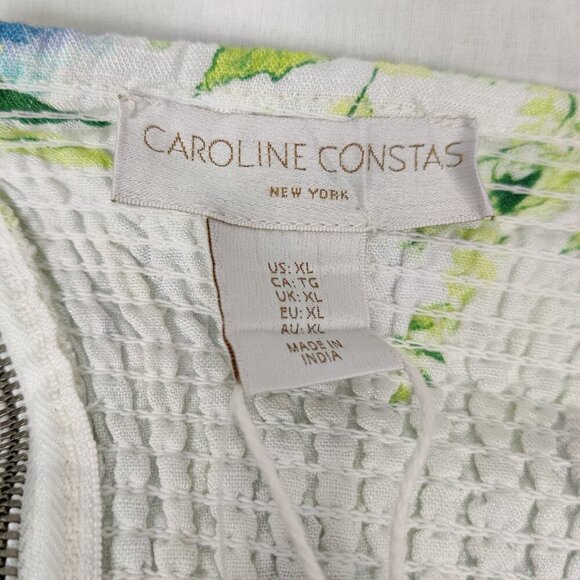 NEW Caroline Constas Women's Crop Top Size XL Linen Cotton White Watercolor Boho - Picture 2 of 7